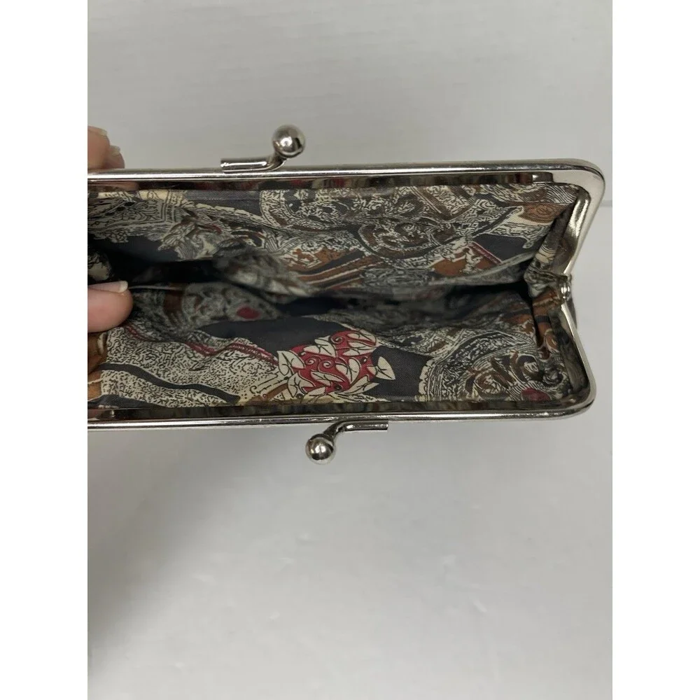 Faux Leather Double Snap Magnetic Wallet Bag Silver Heart Charm  5x6